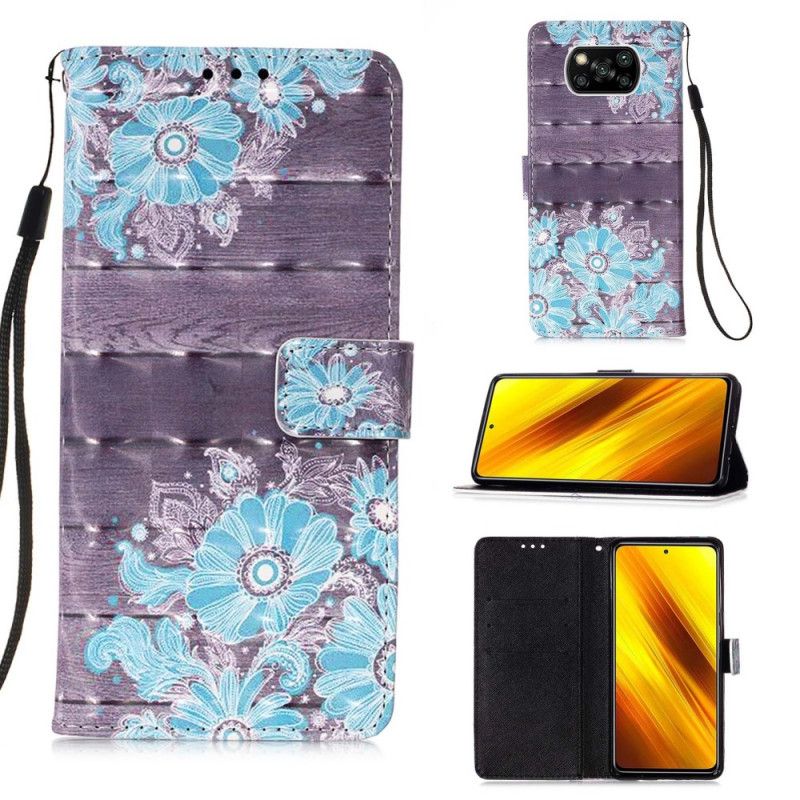 Etui Folio Xiaomi Poco X3 Niebieskie Kwiaty Etui Ochronne