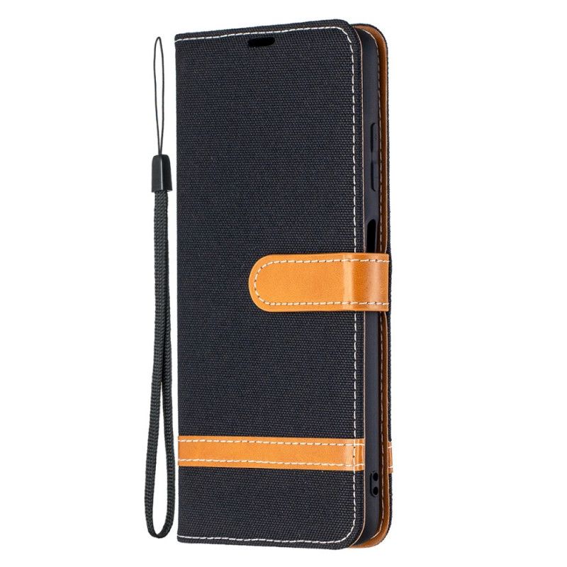 Etui Folio Xiaomi Poco X3 Szary Czarny Efekt Tkaniny I Skóry Ze Stringami