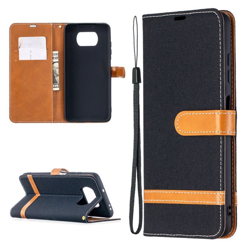 Etui Folio Xiaomi Poco X3 Szary Czarny Efekt Tkaniny I Skóry Ze Stringami