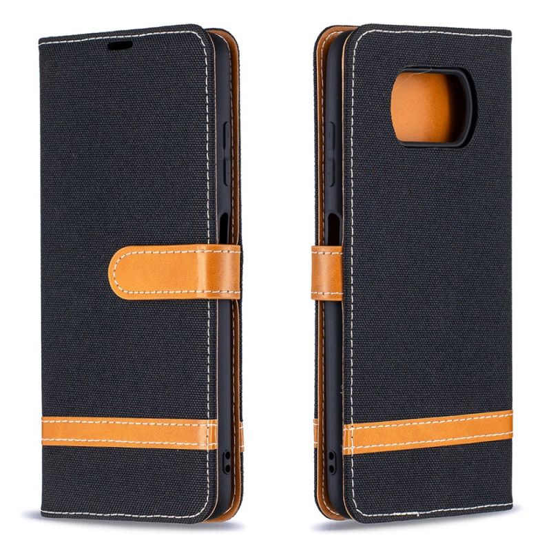 Etui Folio Xiaomi Poco X3 Szary Czarny Efekt Tkaniny I Skóry Ze Stringami