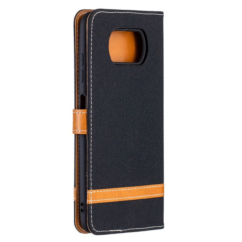 Etui Folio Xiaomi Poco X3 Szary Czarny Efekt Tkaniny I Skóry Ze Stringami