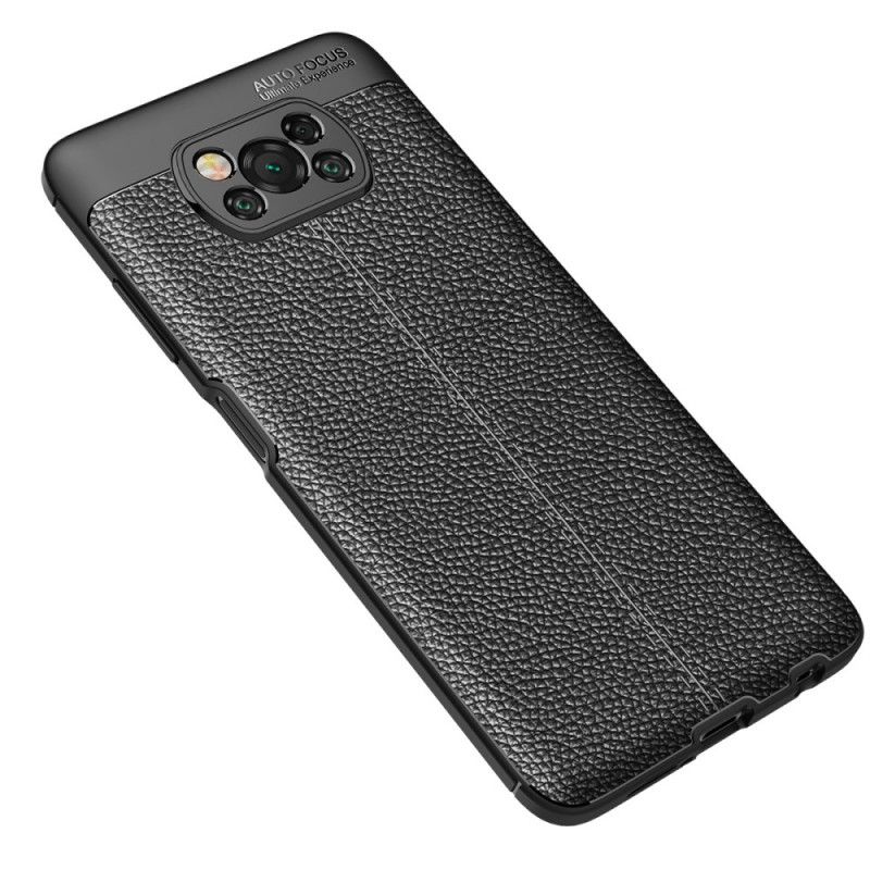 Etui Xiaomi Poco X3 Czerwony Czarny Efekt Skóry Z Podwójną Linią Liczi Etui Ochronne