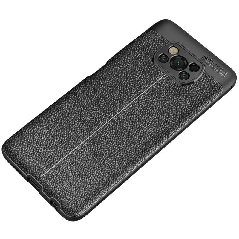 Etui Xiaomi Poco X3 Czerwony Czarny Efekt Skóry Z Podwójną Linią Liczi Etui Ochronne