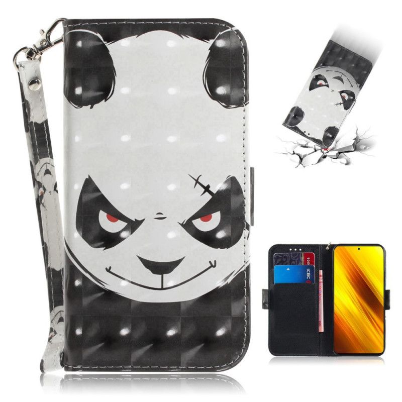 Skórzany Futerał Xiaomi Poco X3 Etui na Telefon Wściekła Panda Ze Stringami