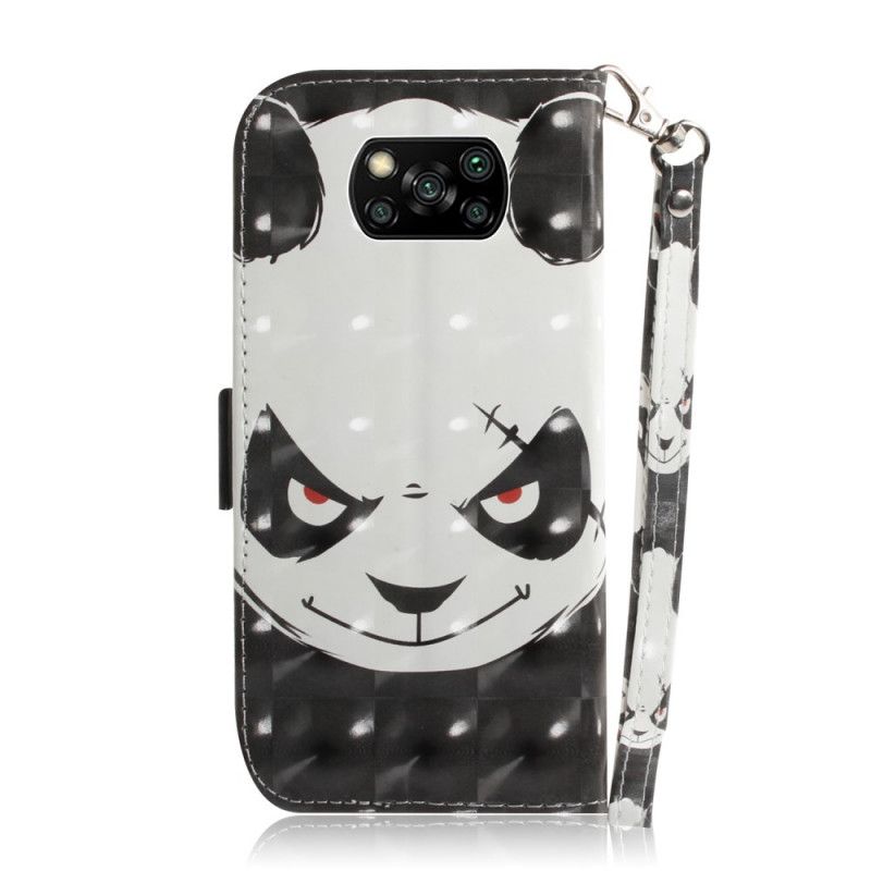 Skórzany Futerał Xiaomi Poco X3 Etui na Telefon Wściekła Panda Ze Stringami