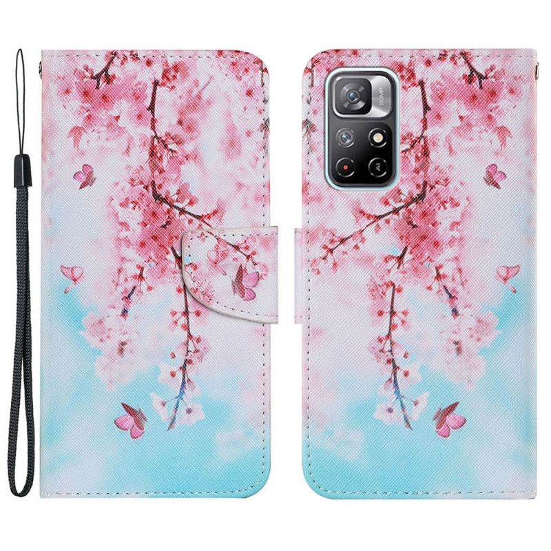 Etui Folio Do Xiaomi Redmi Note 11 / Poco M4 Pro 5g CZerwone Gałęzie Stringi