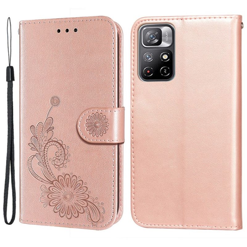 Etui Folio Do Xiaomi Redmi Note 11 / Poco M4 Pro 5g Koronki I Lotosowe Paski