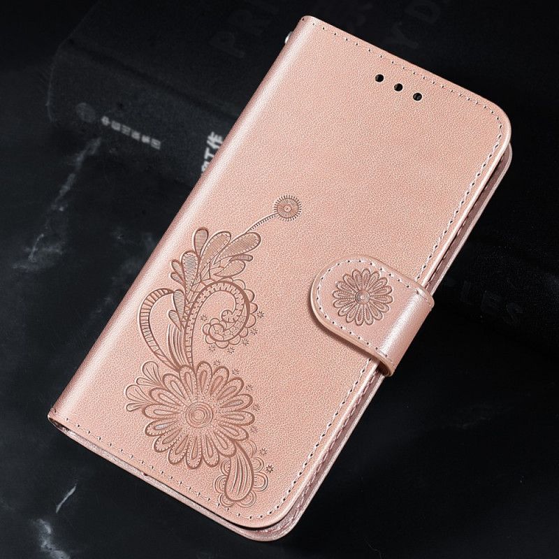 Etui Folio Do Xiaomi Redmi Note 11 / Poco M4 Pro 5g Koronki I Lotosowe Paski