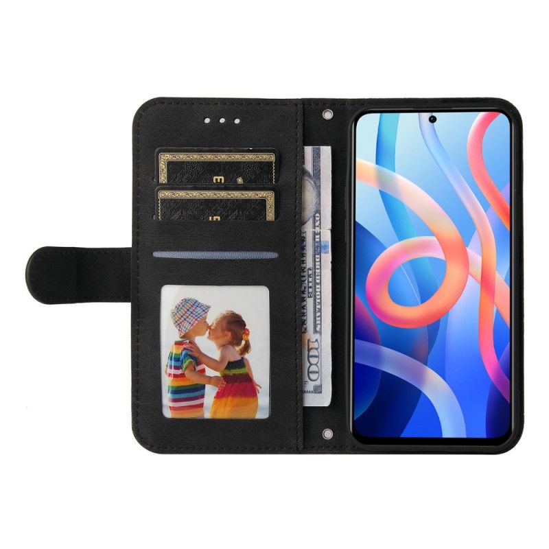 Etui Folio Do Xiaomi Redmi Note 11 / Poco M4 Pro 5g Nit I Pasek Z Imitacji Skóry