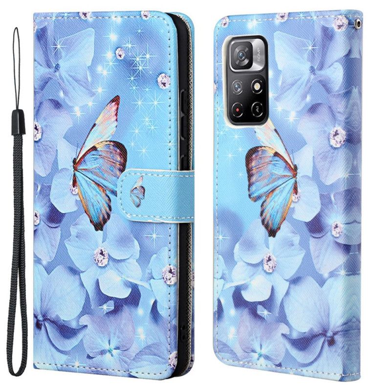 Etui Folio Xiaomi Redmi Note 11 / Poco M4 Pro 5g Diamentowe Motyle Na Paskach Etui Ochronne