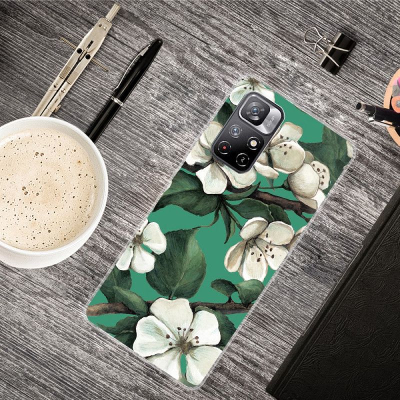 Etui Xiaomi Redmi Note 11 / Poco M4 Pro 5g Malowane Białe Kwiaty