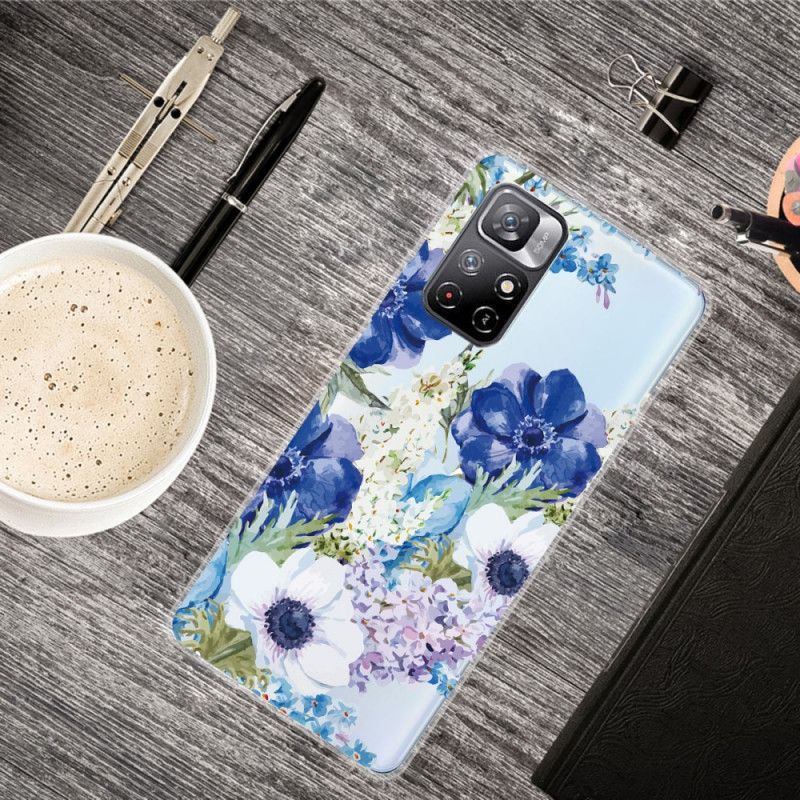 Etui Xiaomi Redmi Note 11 / Poco M4 Pro 5g Niebieskie Kwiaty Akwarela