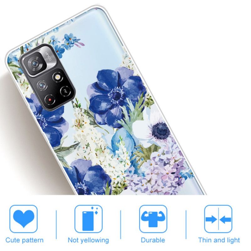 Etui Xiaomi Redmi Note 11 / Poco M4 Pro 5g Niebieskie Kwiaty Akwarela