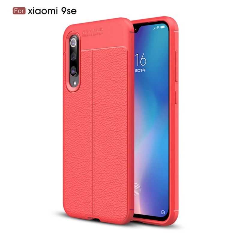 Etui Xiaomi Mi 9 SE Czerwony Czarny Efekt Skóry Z Podwójną Linią Liczi