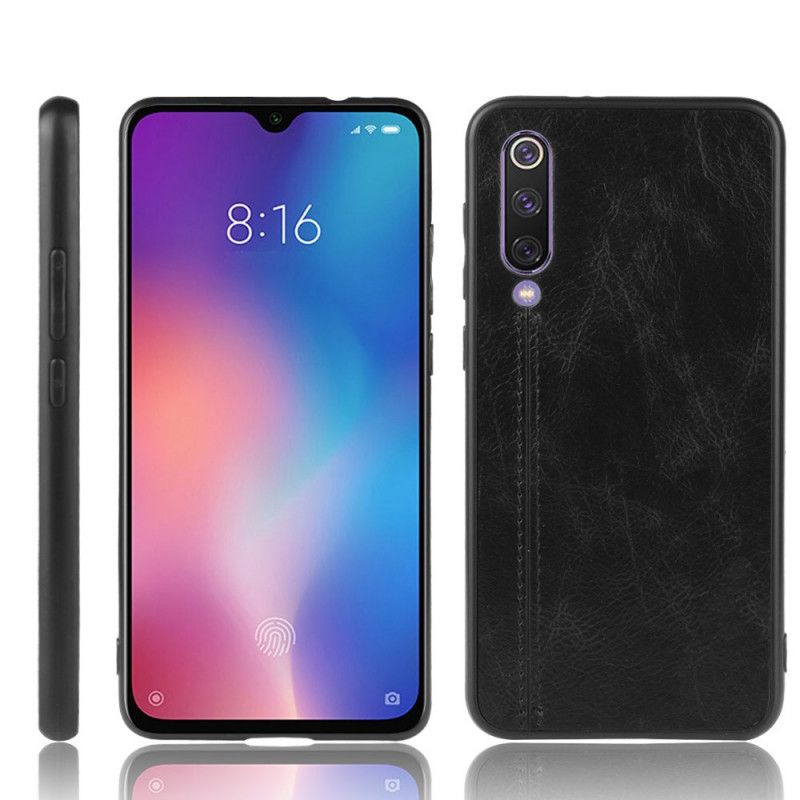 Etui Xiaomi Mi 9 SE Czerwony Czarny Efekt Szytej Skóry