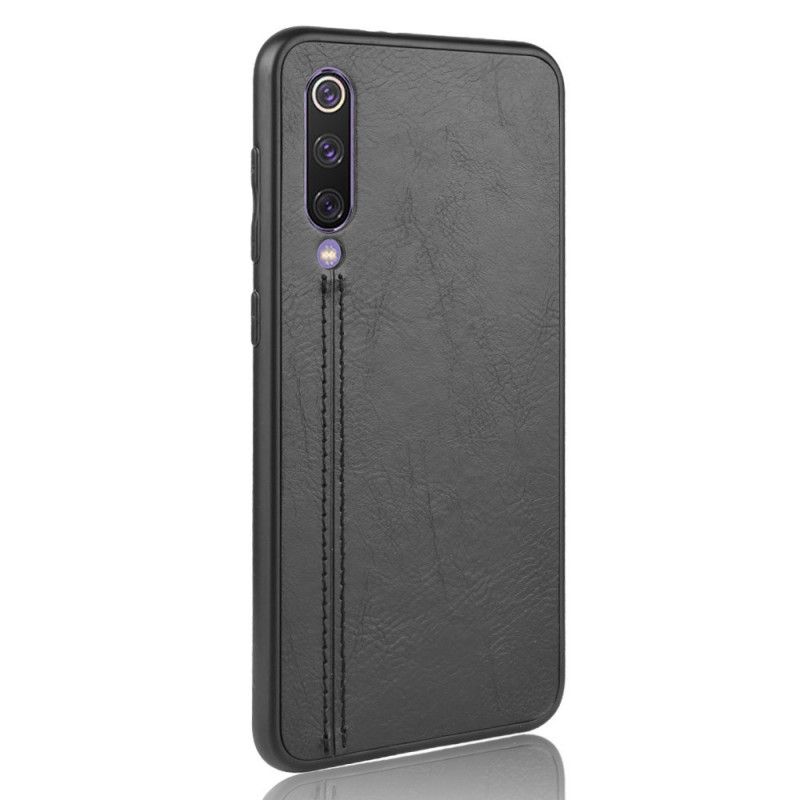 Etui Xiaomi Mi 9 SE Czerwony Czarny Efekt Szytej Skóry