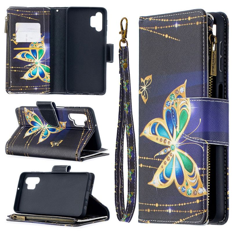 Etui Folio Samsung Galaxy A32 5G Biały Czarny Kieszeń Na Zamek Z Motylami Art