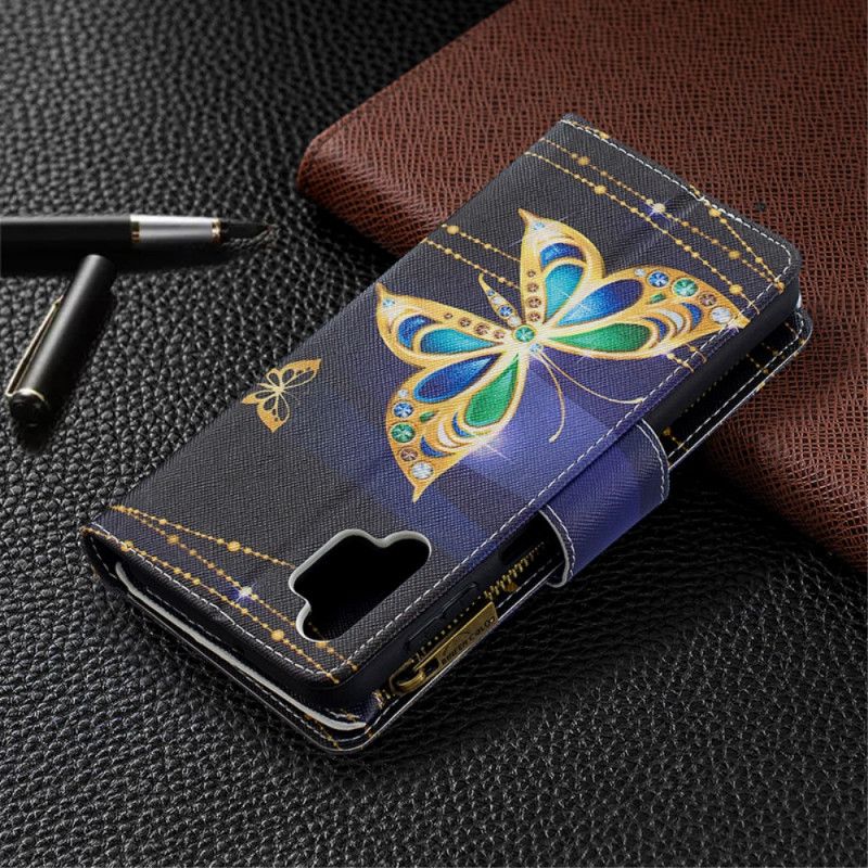 Etui Folio Samsung Galaxy A32 5G Biały Czarny Kieszeń Na Zamek Z Motylami Art