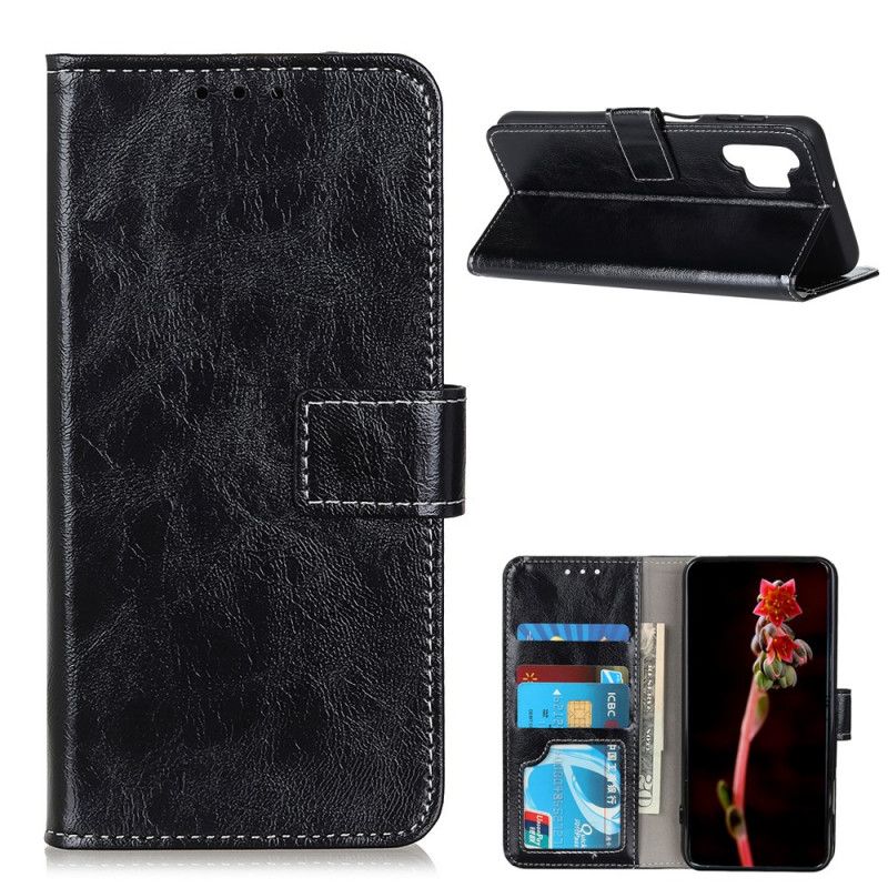 Etui Folio Samsung Galaxy A32 5G Czerwony Czarny Błyszczące I Widoczne Szwy Etui Ochronne