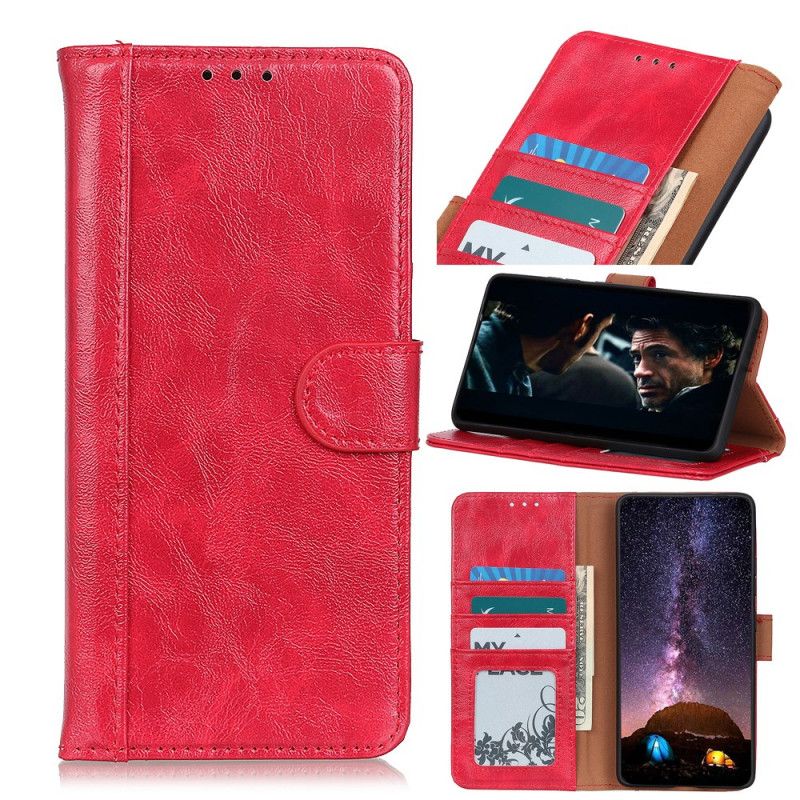 Etui Folio Samsung Galaxy A32 5G Czerwony Czarny Dwoina Błyszczącej Skóry Etui Ochronne