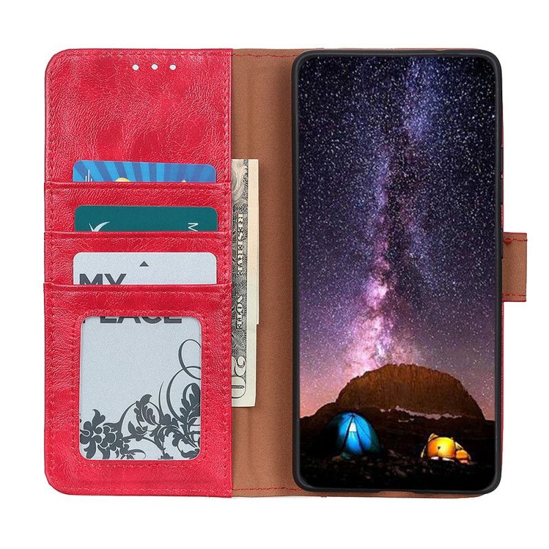 Etui Folio Samsung Galaxy A32 5G Czerwony Czarny Dwoina Błyszczącej Skóry Etui Ochronne