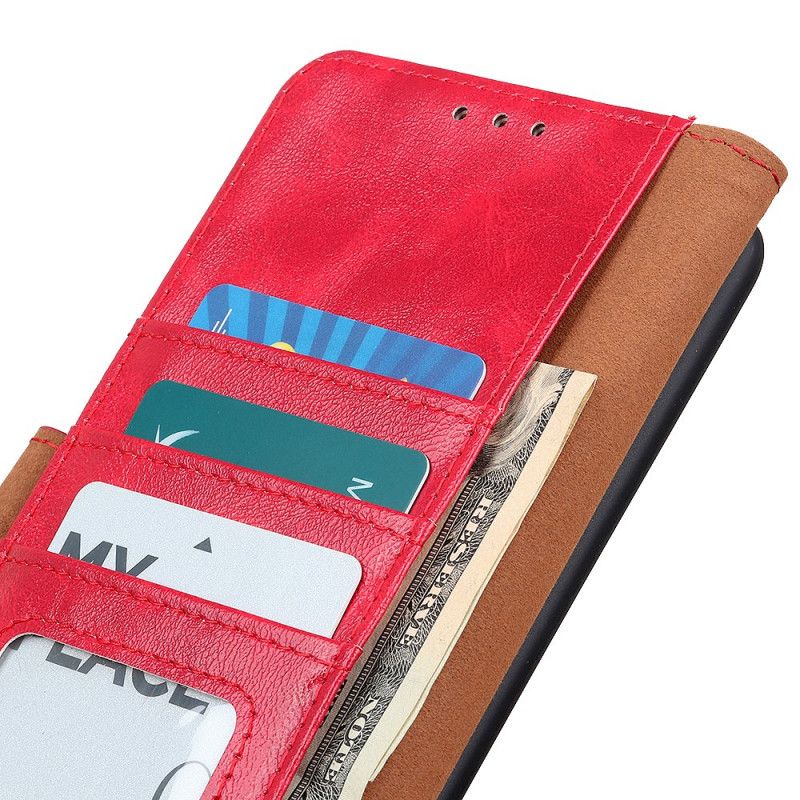 Etui Folio Samsung Galaxy A32 5G Czerwony Czarny Dwoina Błyszczącej Skóry Etui Ochronne