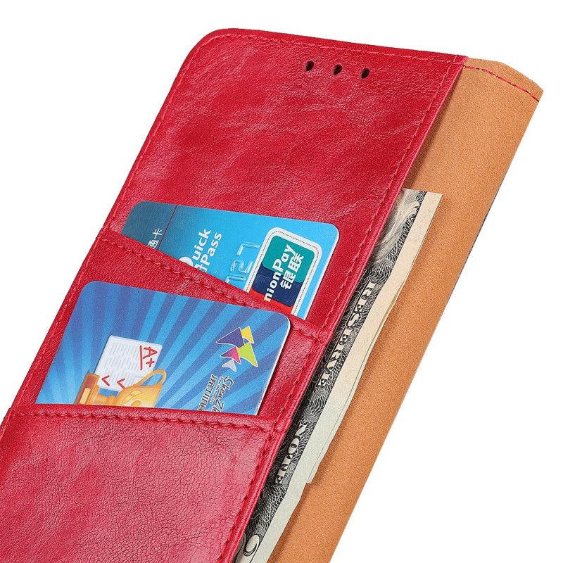 Etui Folio Samsung Galaxy A32 5G Czerwony Czarny Dwustronne Zapięcie Z Dwoiny Skóry