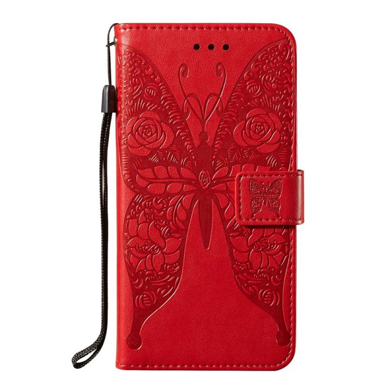 Etui Folio Samsung Galaxy A32 5G Czerwony Czarny Motyle Kwiatowe