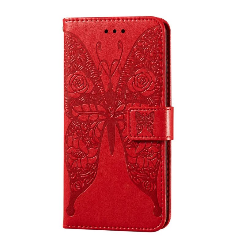 Etui Folio Samsung Galaxy A32 5G Czerwony Czarny Motyle Kwiatowe