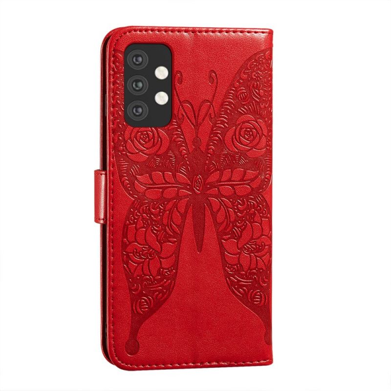 Etui Folio Samsung Galaxy A32 5G Czerwony Czarny Motyle Kwiatowe