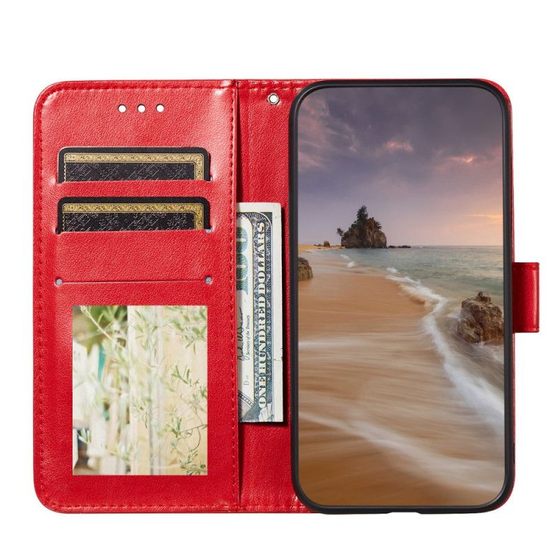 Etui Folio Samsung Galaxy A32 5G Czerwony Czarny Motyle Kwiatowe