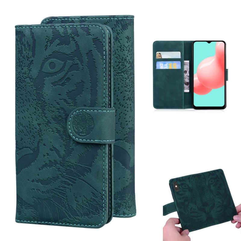 Etui Folio Samsung Galaxy A32 5G Czerwony Czarny Odcisk Twarzy Tygrysa Etui Ochronne