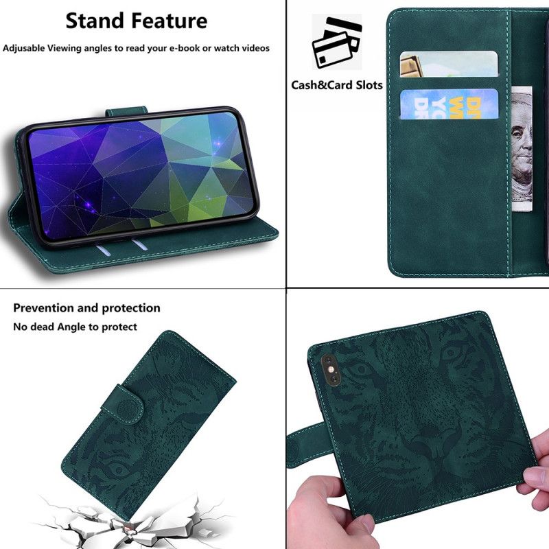 Etui Folio Samsung Galaxy A32 5G Czerwony Czarny Odcisk Twarzy Tygrysa Etui Ochronne