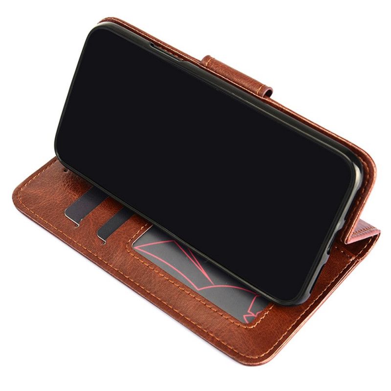 Etui Folio Samsung Galaxy A32 5G Czerwony Czarny Styl Błyszczącej Skóry Etui Ochronne