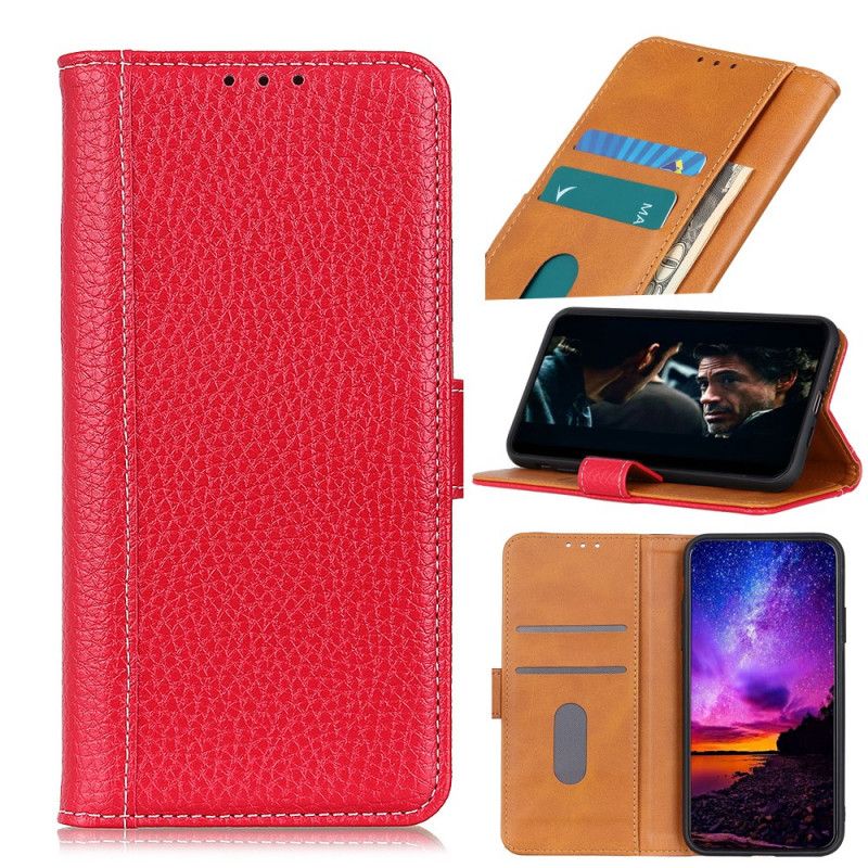 Etui Folio Samsung Galaxy A32 5G Czerwony Czarny Szwy Z Efektem Skóry Liczi