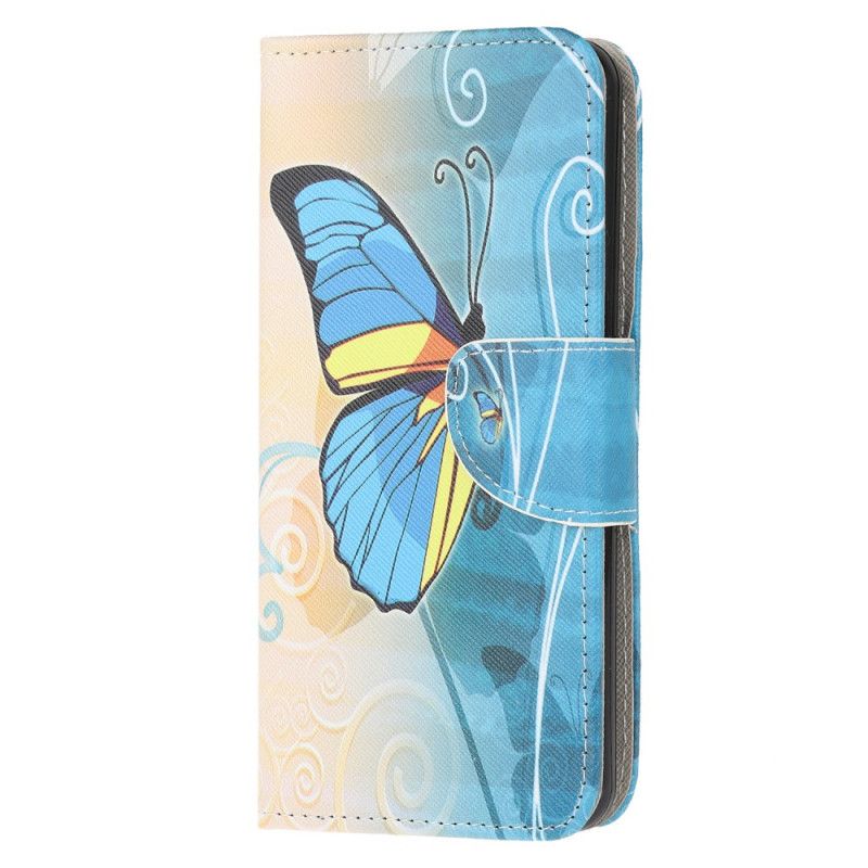 Etui Folio Samsung Galaxy A32 5G Fioletowy Jasnoniebieski Suwerenne Motyle Etui Ochronne