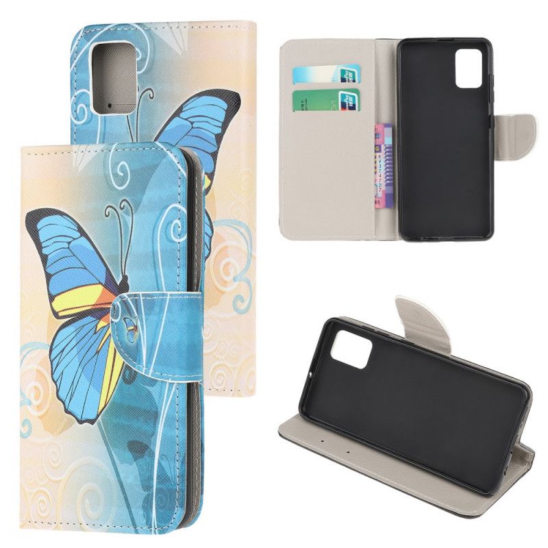 Etui Folio Samsung Galaxy A32 5G Fioletowy Jasnoniebieski Suwerenne Motyle Etui Ochronne