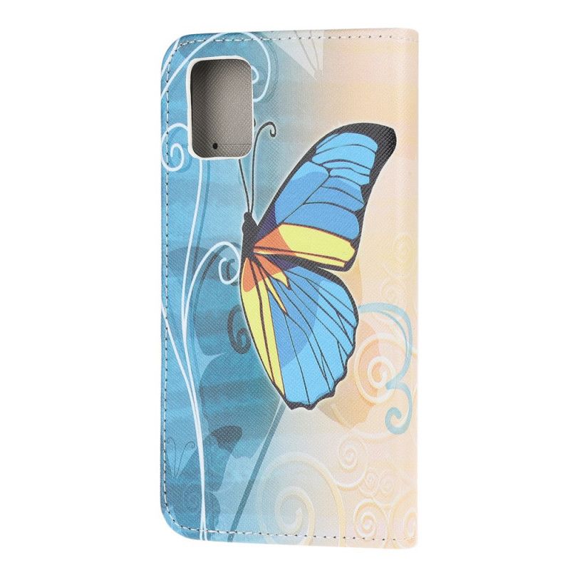 Etui Folio Samsung Galaxy A32 5G Fioletowy Jasnoniebieski Suwerenne Motyle Etui Ochronne