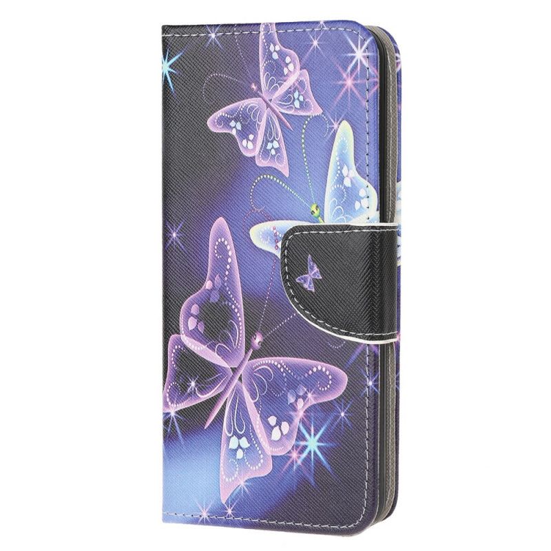 Etui Folio Samsung Galaxy A32 5G Fioletowy Jasnoniebieski Suwerenne Motyle Etui Ochronne