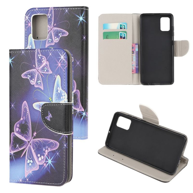 Etui Folio Samsung Galaxy A32 5G Fioletowy Jasnoniebieski Suwerenne Motyle Etui Ochronne