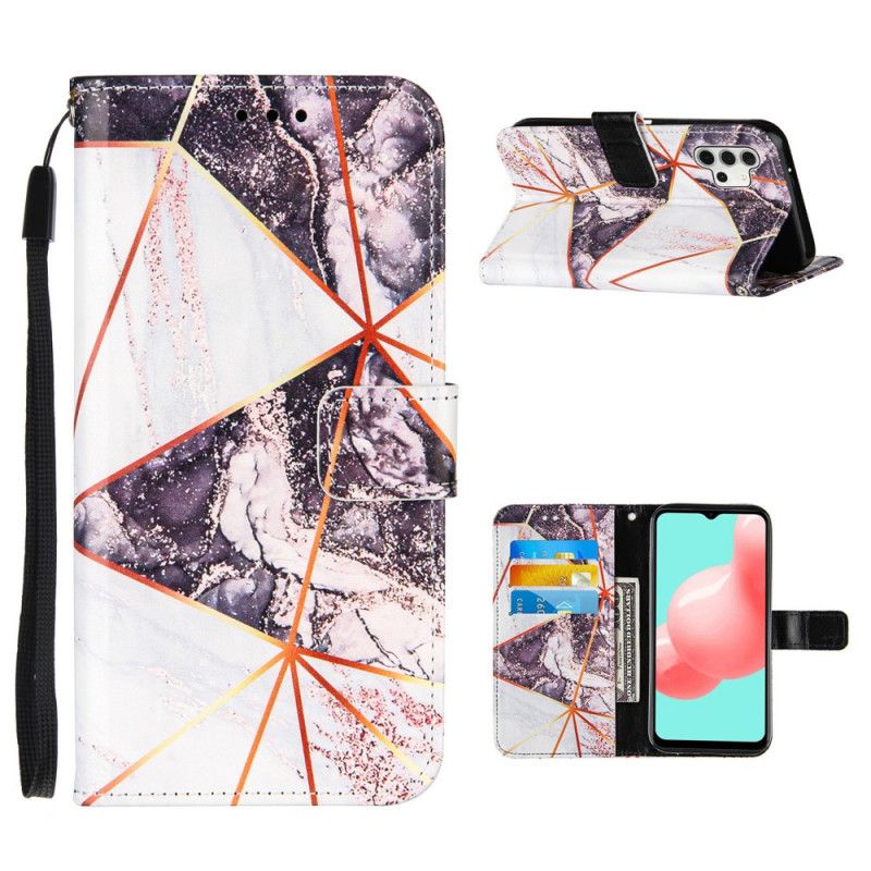 Etui Folio Samsung Galaxy A32 5G Granatowy Różowy Geometryczny Marmur Etui Ochronne