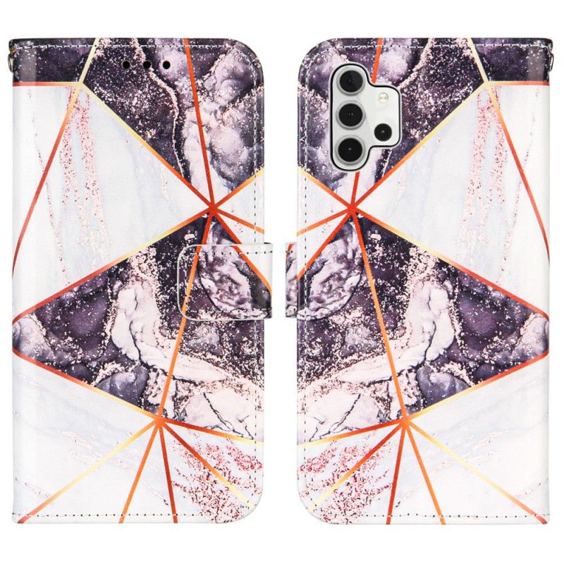 Etui Folio Samsung Galaxy A32 5G Granatowy Różowy Geometryczny Marmur Etui Ochronne