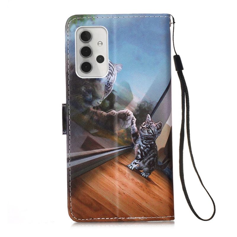 Etui Folio Samsung Galaxy A32 5G Jasnoniebieski Ciemnoniebieski Kociak Etui Ochronne