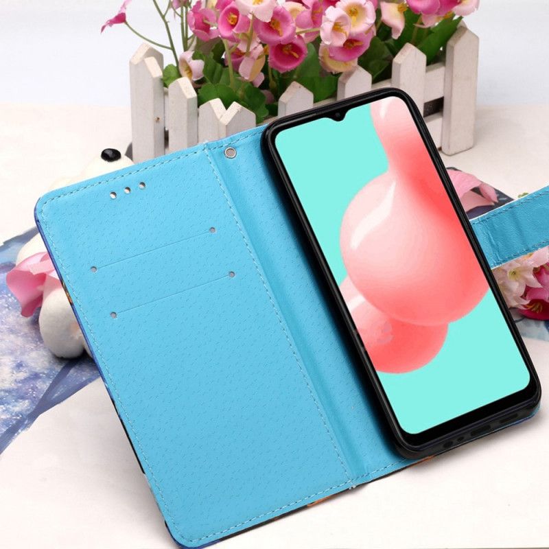 Etui Folio Samsung Galaxy A32 5G Jasnoniebieski Ciemnoniebieski Kociak Etui Ochronne