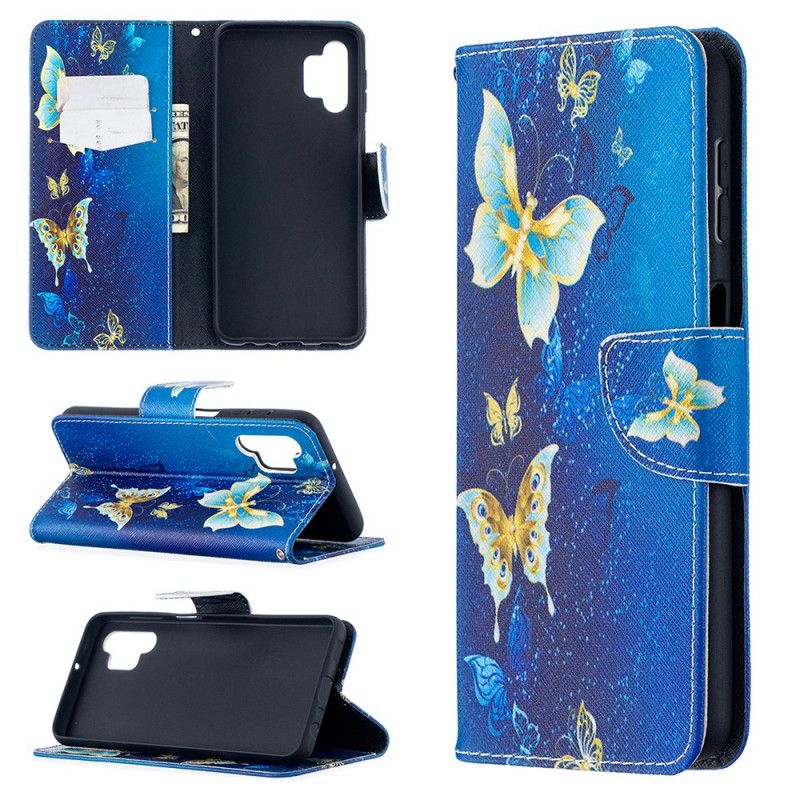 Etui Folio Samsung Galaxy A32 5G Jasnoniebieski Ciemnoniebieski Królowie Motyli Etui Ochronne