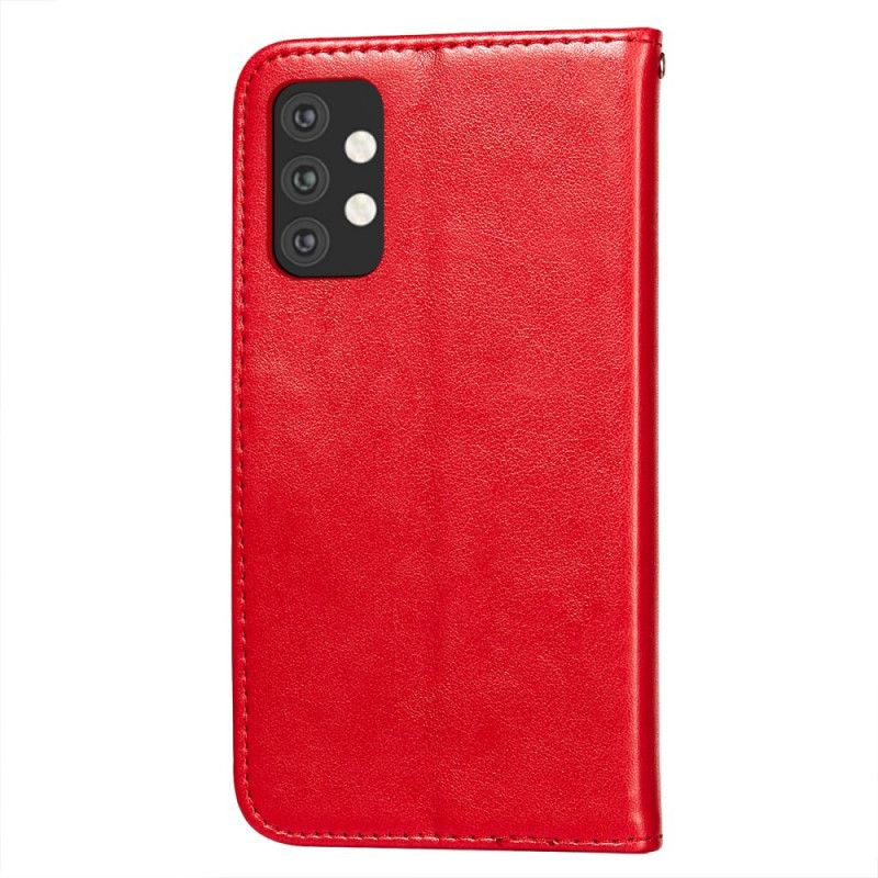 Etui Folio Samsung Galaxy A32 5G Jasnoniebieski Czerwony Nadruk Haftu Kwiatowego Etui Ochronne