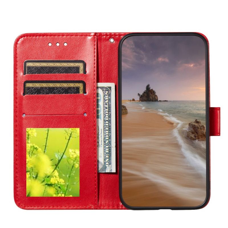 Etui Folio Samsung Galaxy A32 5G Jasnoniebieski Czerwony Nadruk Haftu Kwiatowego Etui Ochronne