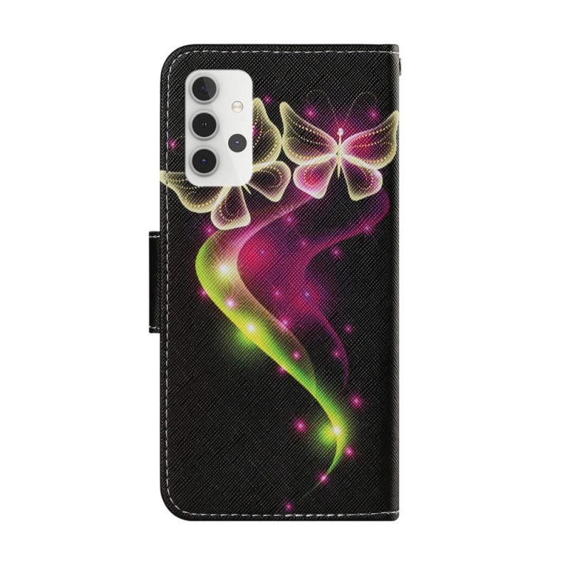 Etui Folio Samsung Galaxy A32 5G Jasnoniebieski Magenta Magiczne Motyle Etui Ochronne