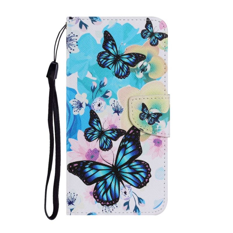 Etui Folio Samsung Galaxy A32 5G Jasnoniebieski Żółty Motyle I Letnie Kwiaty