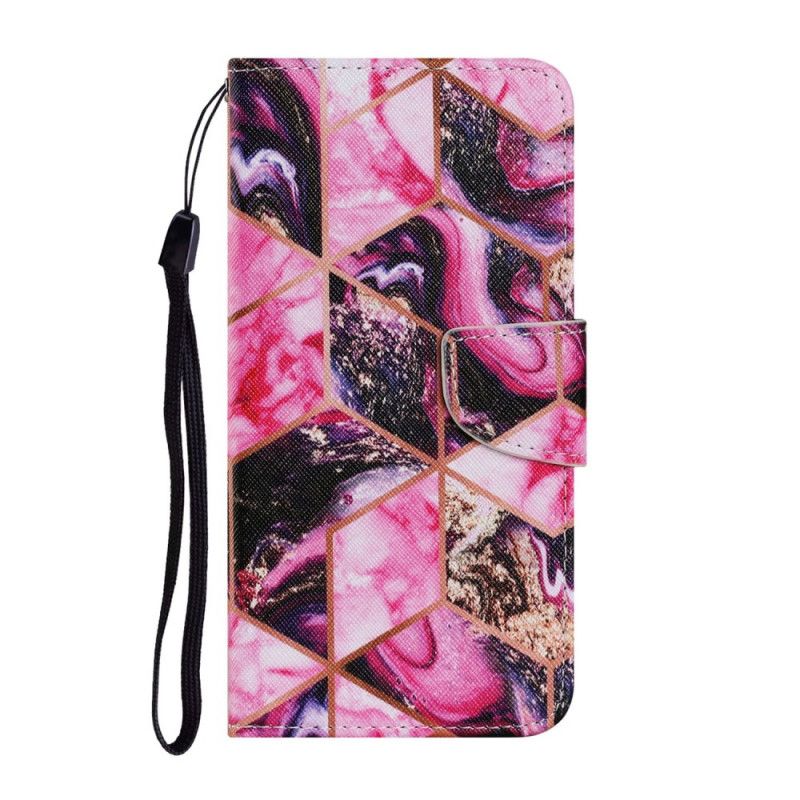 Etui Folio Samsung Galaxy A32 5G Magenta Czarny Geometryczny Marmur Etui Ochronne